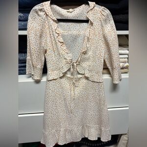 For Love & Lemons Cream Star-Print Dress in Mustard